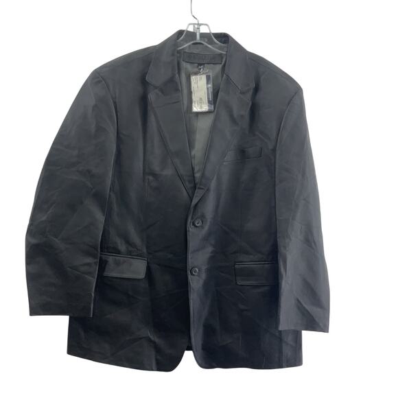 Brand New Men's Button Up Stafford Black Leather Overcoat Blazer XL NWT